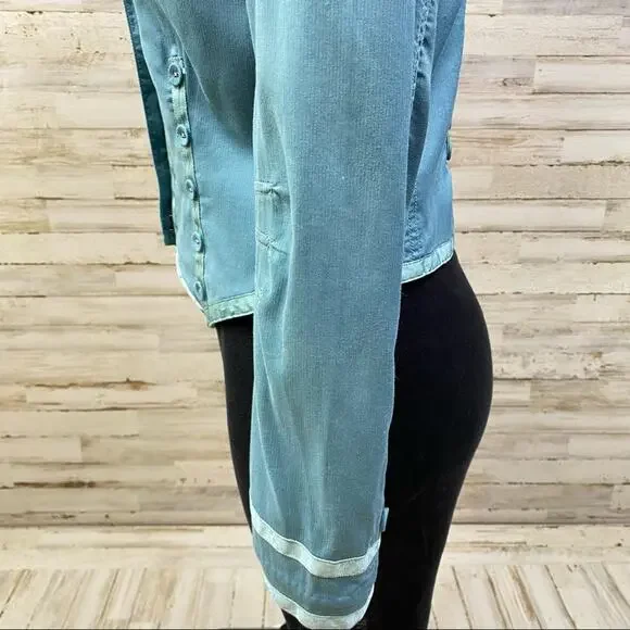 Marc Jacobs Military Style Cotton Blazer Womens Size 4 Light Teal Ribbon Detail - Picture 9 of 15